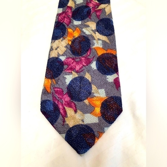 UNGARO Paris Purple Blue Circles Pink Orange Cream Flowers Silk Tie Necktie - Picture 15 of 16